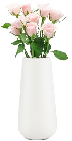Matte White Ceramic Vase for Minimalist Modern Home Decor - Decorative Classic Flower Vase for Centerpiece, Wedding, Dinner Table, Office, Bedroom - Rustic Style - 20cm