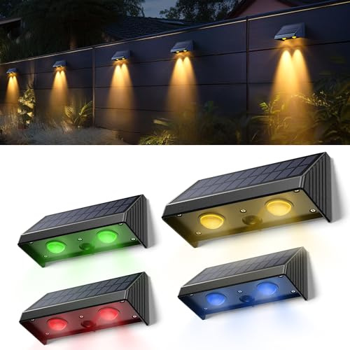 LeiDrail Solar Fence Lights Outdoor Garden 5 Modes RGB Waterproof Wall Lights Solar Powered for Garden Outside Backyard Fence 4 Pack