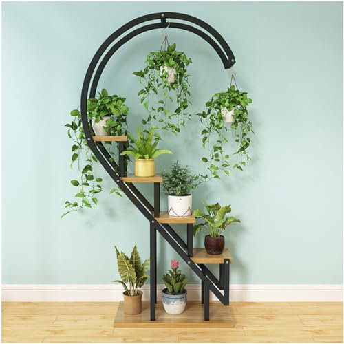 pflanzenständer, blumenstand, blumenstander Blumenregal pflanzenhocker pflanzentopf blumentopf hoch indoor holz seule Garten Blumentreppen Pflanzentreppe Ablagen deko gold metall weiß schwar