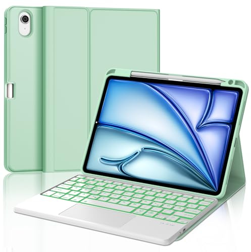 Tastatur für iPad Air 11” M4 2026/M3 2025/M2 2024 con Touchpad, Schutzhülle mit Stifthalter, Hülle Bluetooth Magnetisch QWERTZ Beleuchtung Tastatur für iPad Air 11 Zoll 8./7./6. Gen M4/M3/M2, Grün