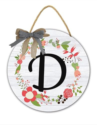 Nachnamenschild für Haustür, Dekoration, D Monogrammierter Initialen-Türhänger, 30 cm, personalisierter Kranz, Brief, Türaufhängung, Einweihungsgeschenk
