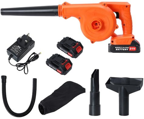 Haloppe Soplador de Hojas inalámbrico Ligero, Potente soplador de jardín eléctrico de 20 V con batería y Cargador, soplador de Aire de Mano 2 en 1 y aspiradora para soplar Polvo de Nieve Naranja