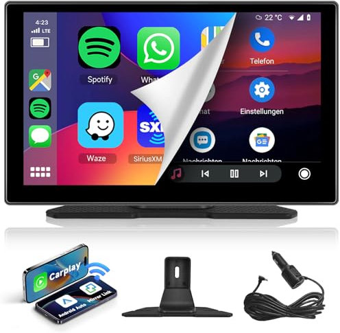 Hodozzy Schermo Auto Portatile Autoradio CarPlay Senza Fili Android Auto, Airplay Mirror Link, Touchscreen 9 Pollici CarPlay Display Auto con Bluetooth, Auto Monitor CarPlay Navigatore AUX/FM 7V-32V
