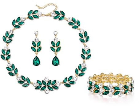 EVER FAITH Hochzeit Schmucksets für Braut Strass Kristall Blumen Blatt Teardrop Statement Choker Halskette baumeln Ohrringe Armband Set für Damen
