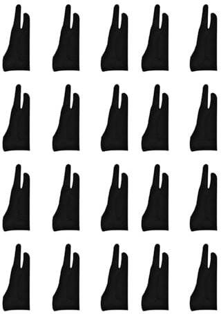 Sizoriruk 20 Pack Artist Gloves for Tablet Digital Drawing Glove Two Fingers Thicken Palm Rejection Glove for Graphics Pad (S)