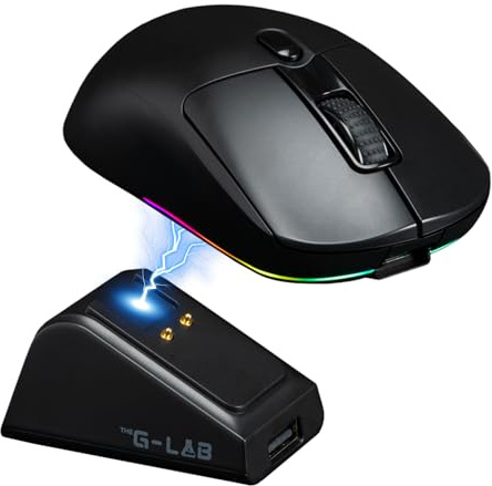 The G-Lab - Kult Titanium Pro - Kabellose Gaming-Maus mit Ladestation Bluetooth/USB 2.4/Kabel Triple-Modus, RGB, 12.000 DPI, 100% personalisierbar - PC/PS4/PS5/XBOX – Neu