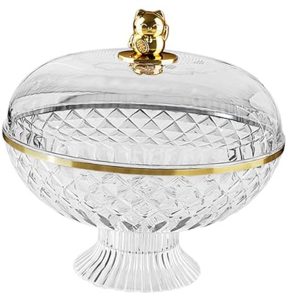 Pitycbo Fruit Bowl Basket with Lid, Transparent, Modern Style, Hollow Design, PET Material, 25.8x21cm, 1 Count