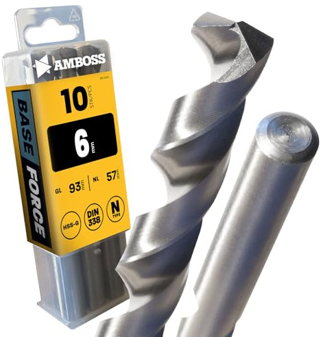 10 brocas en espiral Base Force Ø6,0 mm – HSS-G DIN 338 para acero, acero dulce, aluminio, metales no ferrosos AMBOSS WERKZEUGE taladro, perfiles – Hexagonal para taladro, taladro inalámbrico, taladro