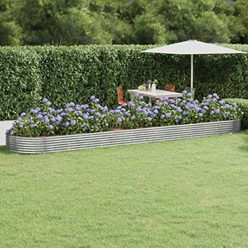 Somanki Hochbeet Pulverbeschichteter Stahl 600x140x36 cm Silbern, Palettenrahmen, Hochteich, Gemüsebeet, Kräuterregal Balkon, Blumenbeet, Kräuterspirale, Tomatenbeet, Pflanzhochbeet - 319052