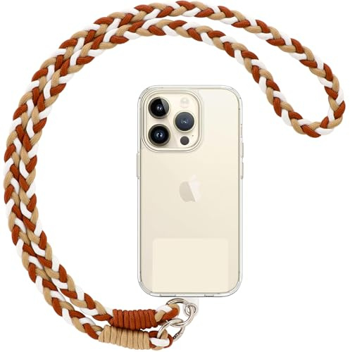 Votvloay Cordino per Cellulare Telefono Universale,Adatto a Tutti Gli Smartphone, Rimovibile Cordino da Collo Nylon Catena Collana Tracolla con Toppa di Fissaggio - Marrone,Kaki,Bianco