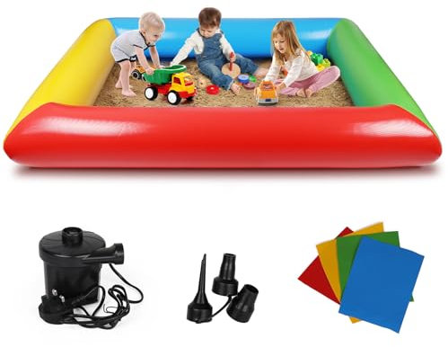 Kids Sandbox, FOOING Inflatable Sandbox Children Sand Pit, 78.74 x 59.05'' Square Inflatable Sandpit for Backyard/Beach/Park, Kids Ball Pit, Children Toy Ball Play Pool Gift for Boys Girls Ages 3-8