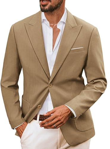 PJ PAUL JONES Sakko Herren Leinen Casual Sakko 2 Knöpfe Freizeit Sommer Leichtgewicht Regular Fit Blazer Anzug Business Sportlich Anzugjacke, XL, Khaki