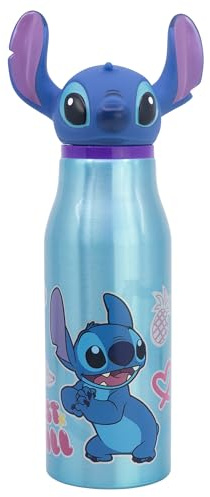 STOR Gourde Enfant en Aluminium Stitch 690ml avec Figurine 3D sur le Bouchon, Sans BPA, Parfaite pour Ecole et Sport