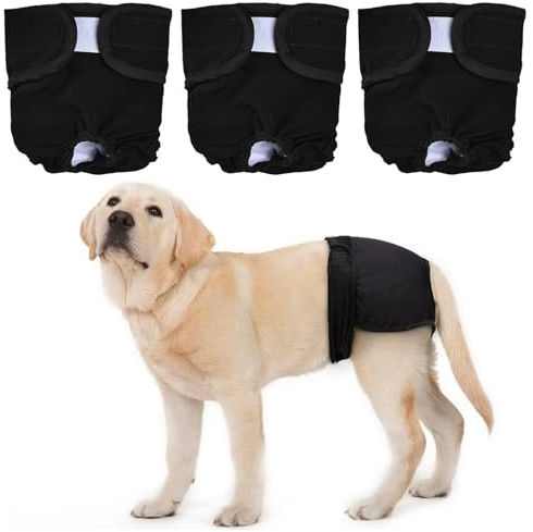 JSTHHTT 3 Stück Wiederverwendbare Hundewindeln, Hygienische Waschbare Windel Hund, Hoch Absorbierend, Maschinenwaschbar, Hundewindeln für Hündinnen (Schwarz, S)