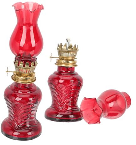 Abaodam 2stücke Glas Petroleumlampe Für Innenbereich Öllampe Vintage-Design Retro-öllaterne Camping Handgezeichnete Petroleumlampe Altmodische Laternenlampe Ohne Flamme