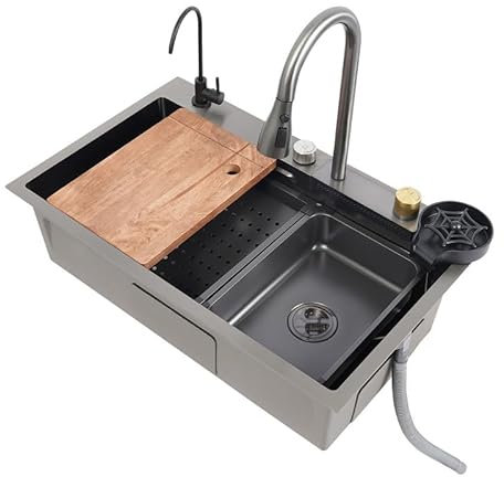 Fregadero Cocina 1 Seno 75 x 45 cm, Fregadero Acero Inoxidable 304 Sobre Encimera o Enrasado con Escurridor, Sifón y Accesorios
