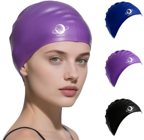 Xcdhemde Bonnet de Bain Mixte, Bonnet de Natation Silicone, Bonnet Piscine Souple Confortable, Résistant au Chlore, pour Femme Homme （Violet）