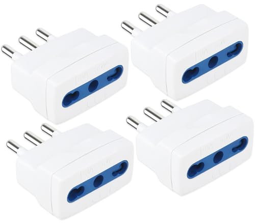 KBIBCK 4 Pezzi Adattatore Riduttore Semplice Spina 16A Presa 10A, Adattatore Bipasso Spina 10A, Adattatori Elettrici con Spina 10A e Presa Bivalente Bipasso 10/16A,Ideale per Ufficio e Viaggi (Bianco)