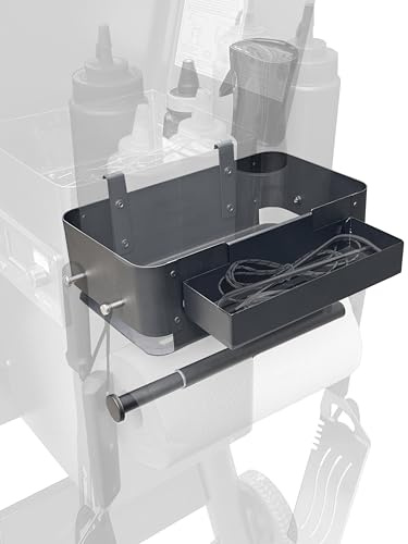 Storage Bin for Traeger Pellet Grill Caddy with Paper Towel Holder, Temperature Probe Box, and Hanging Hooks – Smoker Accessories for Traeger Pro Series 22/34, Ironwood 885/650, Pro 780/575, Pit Boss