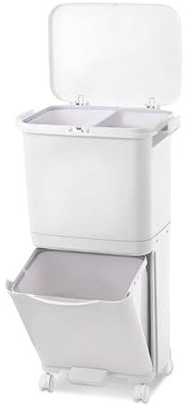 Poubelle de cuisine 38 L à 2 compartiments, grande poubelle de recyclage en plastique, système de tri sélectif, poubelle à pédale avec couvercle et roulettes, pour cuisine, appartement et bureau