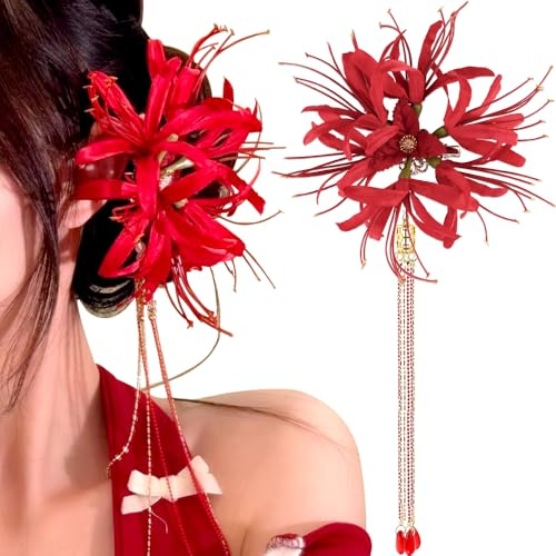 Pinzas para el cabello con flor de lirio araña roja para mujer, pinzas con borlas para el cabello, accesorios, pinza floral de lirio radiata, pinza de pico de pato, lindas horquillas decorativas.