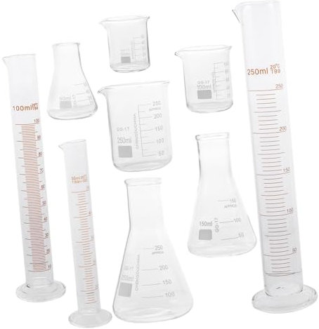 BESPORTBLE 9pcs Complete Lab Glassware Beaker Measuring Cylinder Flask Tube Ribbed Graduated Cylinders Lab Beaker for Chemistry