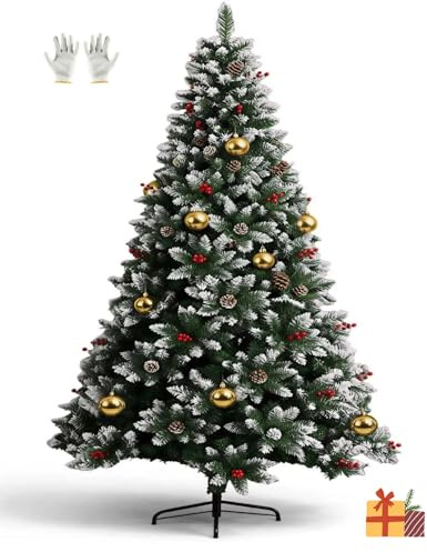Sapin de Noel 180 cm avec Support en métal, Sapin de Noel Artificiel 800 Pointes, Décoré Baies Rouges & Pommes de Pin Haute Qualité en PVC Sapin de décoration Cadeau de Noel intérieur Parfait