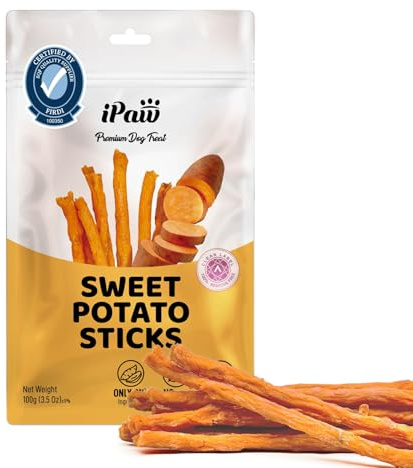 iPaw Sweet Potato Stick for Dog, SQF-Certified Production Process Dog Treat | Single Ingredient Dog Treats for Vegetarian, All Natural Human Grade Dog Chews, Hypoallergenic, Easy to Digest