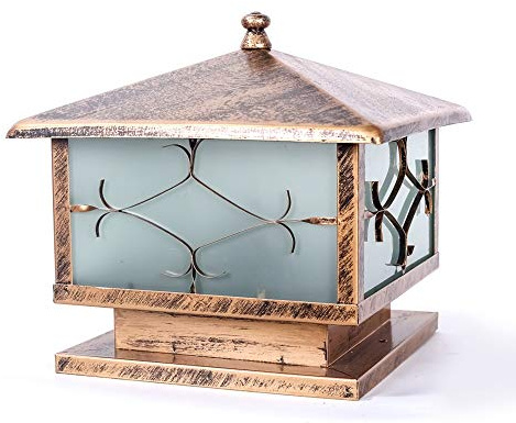 IUokLU Lampada da Terra a Colonna in Bronzo Vintage Giardino Europeo IP45 Impermeabile Lampada da Terra a Colonna in Ferro antiruggine in Vetro per Villa,Multicolore - 30 cm di Altezza