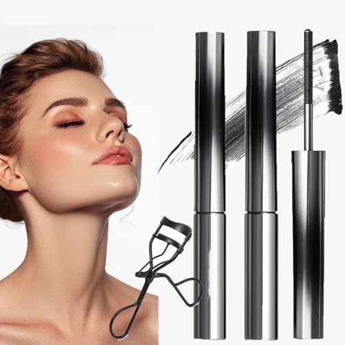 Mascara Facelove, Mascara, NatüRliche, VerläNgernde Und Pflegende 𝑀ascara, 3d Curling Eyelash, Waterproof, Long-Lasting and Smudge-Free (Schwarz*2pcs)