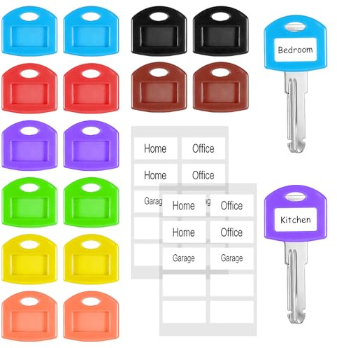 LXUEJIE 16 Pcs Silicone Key Covers Caps, 1 Inch Colored Key Cover Protectors, Key Identifiers Covers with Write-On Labels for Easy Organization, 8 Colors