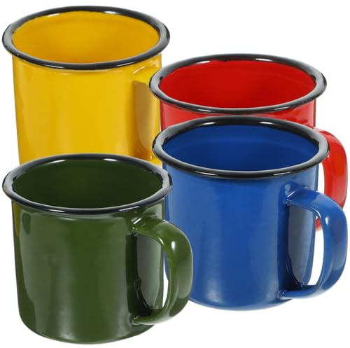Didiseaon Coffee Mug Household Water Cup: Convenient Juice Mug Multi-Function Milk Cup Home Accessory Red Enamel Kitchen Counter Storage Dining Table Service, 4 PCS