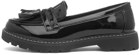 Lilley Womens Black Patent Tassel Loafer Shoe - Size 8 UK - Black
