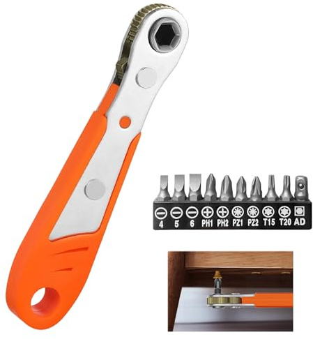 Mini Ratchet Screwdriver with Bits Set, Right Angle Screwdriver Phillips Magnetic, 1/4 Inch PH2 Wrench, High Torque Offset Reversible Ratcheting for Tight Spaces, Home, Auto, and Machinery Use