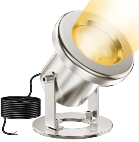 OSREE 6W Teichbeleuchtung 2700K, Edelstahl SS316 Unterwasser Teichbeleuchtung mit 4,5M Kabel, IP68 Wasserdicht Teichlampen für Gartenteich Wasserfall Brunnen Wasserspiel Warmweiß