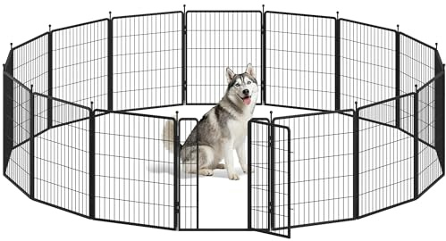 Fobyfurny Welpenauslauf Hundezaun Hundelaufstall, 80 cm Hoch, Schwarz | 16-teiliges Faltbares Welpenlaufstall mit Tür, 2 Türschlössern, für Innen und Außen, DIY-Laufstall, FPWL102TB1