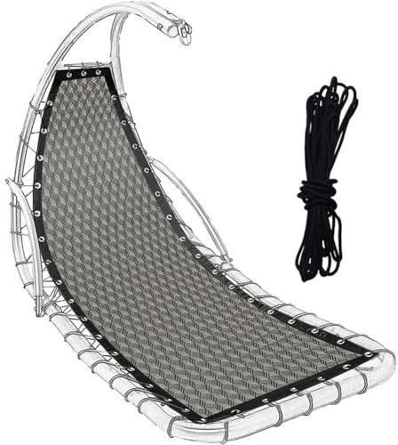 GORGECRAFT 197 x 64 cm hängande böjd schäslong nät polyester ersättning hängande stol nät och hållbart rep set hängmatta grå hängande gungstol tyg för utomhus inomhus gård schäslong sommar