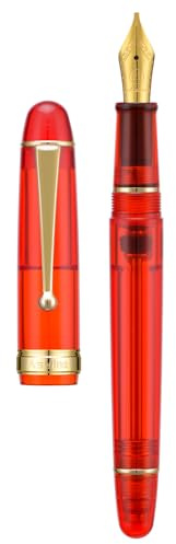 Asvine V126 Automatisk fyllpenna, transparent röd akrylpenna med 1,1 mm drag, konstnärlig kalligrafi med etui