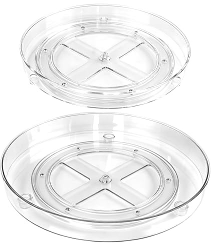 ASSRECT 2 Pezzi Portaspezie Girevole, 23.5 cm + 27 cm Vassoio Girevole Cucina 360°, Lazy Susan PET, Organizer Spezie Frigorifero, Lazy Susan Impilabile per Spezie e Snack