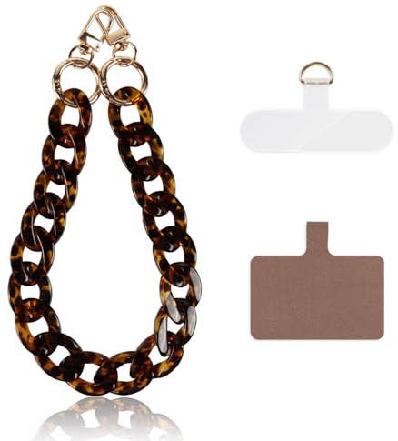 Kilbnom Cordon Telephone Portable Universelle avec 2 Patchs,Bijoux Dragonne de Telephone Bracelet de Téléphone Portable Acrylique Chaine Charm,Compatibles avec des Smartphones