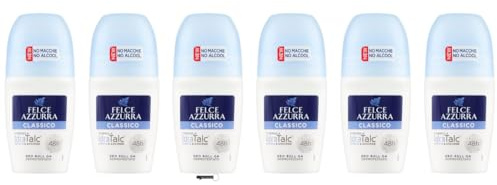 Felce Azzurra Classico Deo Roll On, IdraTalc Formula 48h Efficacia Senza Alcool 50ml Confezione da 6 + Italy Shop Portachiavi Gratis