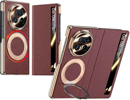TECSHINE Intelligent Leather Mobile Phone Case for HONOR Magic V5. Magnetic, Bracket, Smart Cell-Phone Cover/Shell for Magic V 5 Red