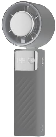 Ventilador de Mano, Mini Ventilador Portatil Recargable 5000mAh con Pantalla LED (199 Velocidades), Ventiladores Pequeños de Mano/Escritorio/Cuello para Viajes, Exterior, Camping, Oficina, Gris