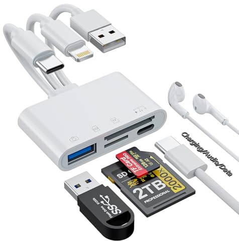 SD Card Reader for iPhone/iPad,Lightning & USB-C & USB-A Memory Card Reader | 4-Ports with SD/Micro SD/USB Slot/USB‑C Port, Plug and Play, Digital Camera Adapter for iPhone, iPad, MacBook, Android, etc