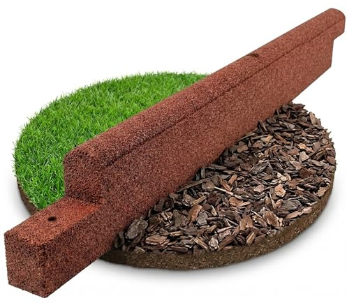 Floordirekt Gummi Randsteine - Rasenkantensteine - 122x12,7cm - 51mm dick - Fallschutz - Geeignet für Sandkasten, Spielplatz, Fußweg oder Terrasse (Rot, 122 x 12,7 cm)