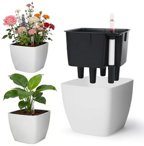CEIEVER Vaso Autoirrigante per Piante da Interno da 18cm, Set da 3 Vasi per Orchidee in Plastica con Riserva d’Acqua, Vasi per Idrocoltura Traspiranti per Casa, Ufficio e Balcone