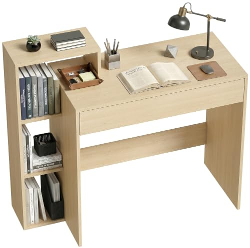 HOMCOM Scrivania Salvaspazio Moderna con Libreria 100x40x90cm Naturale
