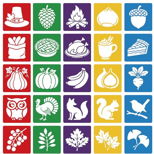 CUTHOLLOW Autumn Elements Stencils, 25PCS 8-Inch Washable PET Art Stencils