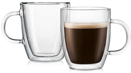 Bodum Bistro Coffee Mugs, Double-Wall Insulated Glass, Clear, 10 Ounces Each (Set of 2)