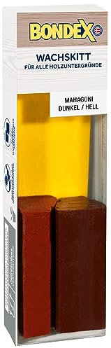 Bondex Wachskitt Mahagoni dunkel/hell à 7 g Block | Ausbesserung von Rissen, Kratzern oder Löchern | Einfache und saubere Verarbeitung und Anwendung | Überstreichbar nach Trocknung | Inklusive Kunststoffspachtel | Holzpaste| Holzfüllung